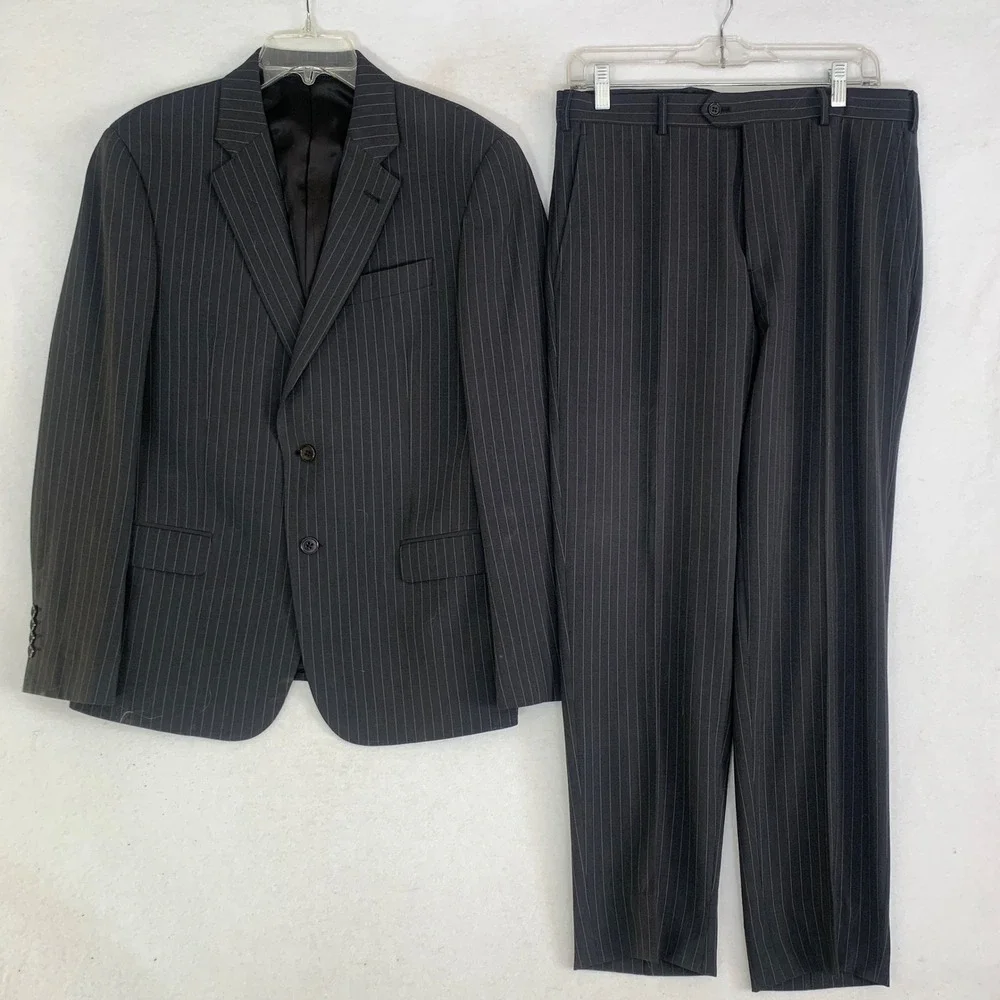 Armani Collezioni Suit Men 40R Grey Pinstripe Wool Blend Two Button Jacket - Picture 2 of 13